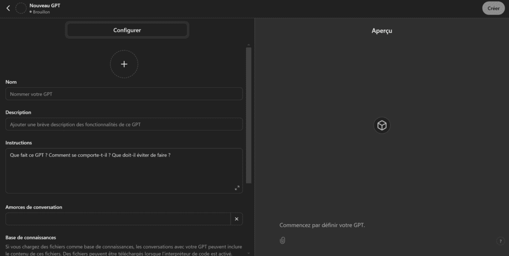 ChatGPT Création de GPT personnalisé